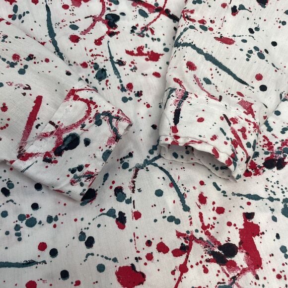 Ecko Long Sleeve Button Down Shirt Boys 4T White Red Blue Splatters Cool Funky - Picture 7 of 13